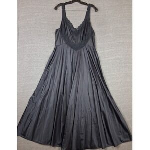 VTG Undercover Wear Slip Dress 3X Black Full Sweep USA Nylon Whimsigoth Romantic